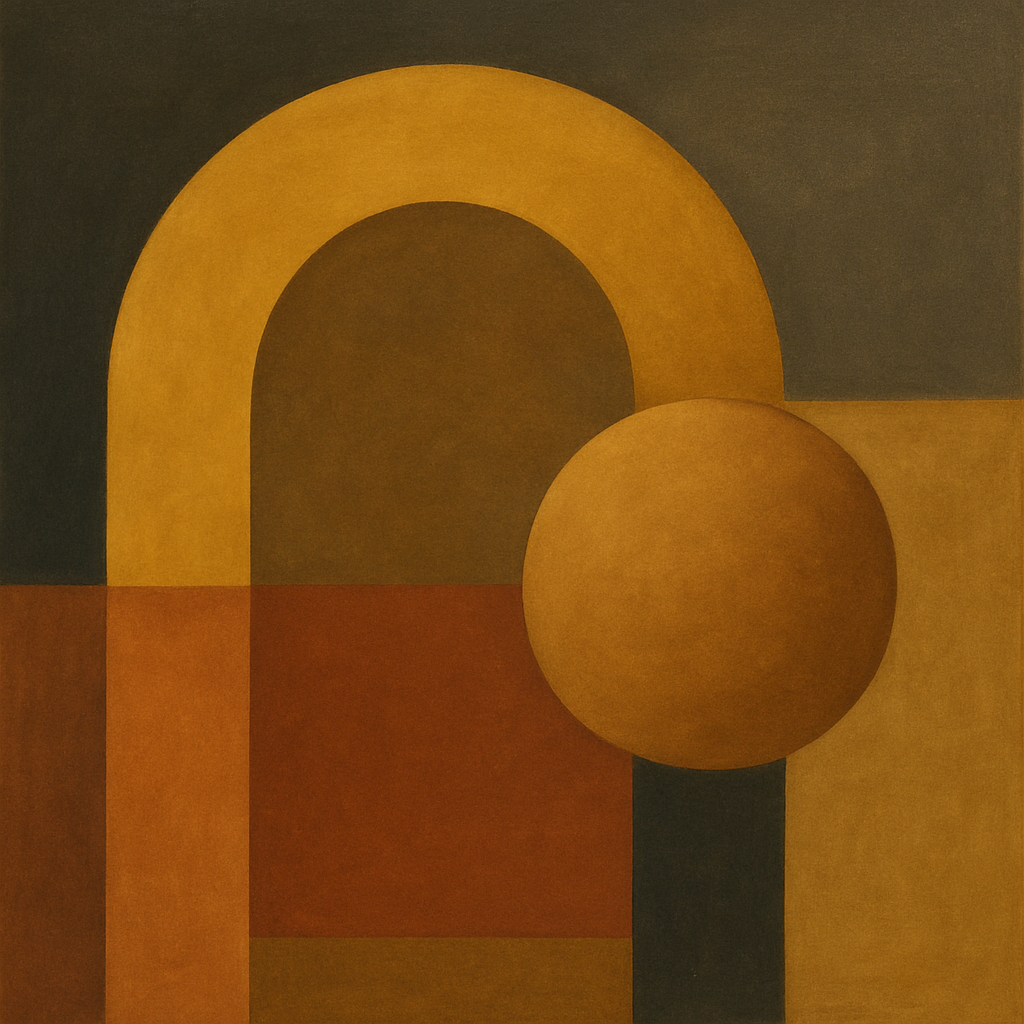 Arch & Circle Equilibrium in Warm Earth Tones No. 16 Oil Painting 100% Hand Painted Oil on Belgian Linen Canvas, Original Fine Art Wall Decor