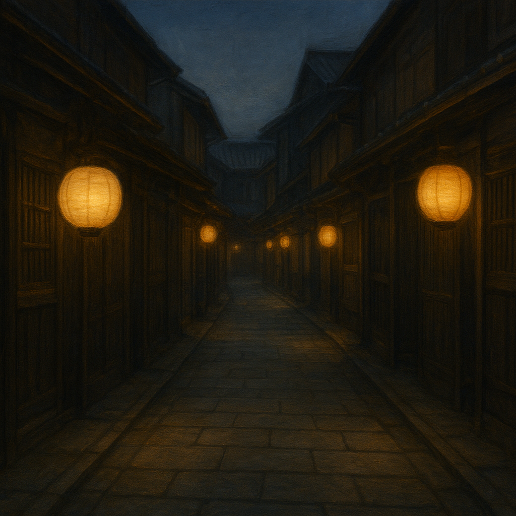 Old Kyoto Gion Alley in Soft Lantern Light No. 9 Oil Painting - View 1