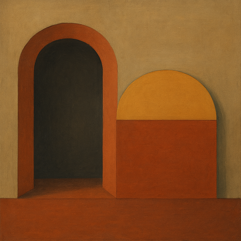 Bauhaus Archway & Terracotta Semicircle Suite No. 6 Fine Art Oil Painting - View 1