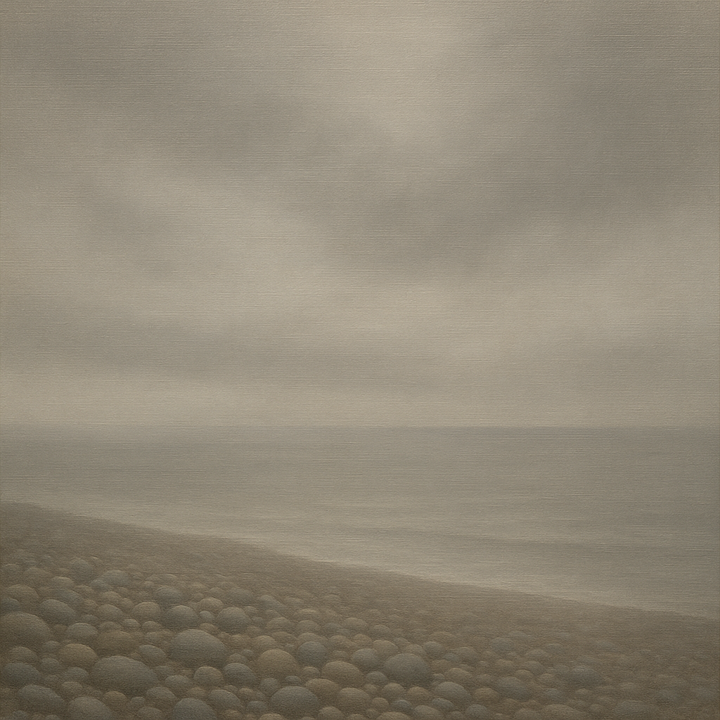 Overcast Coastal Fog & Wet Pebble Shingle No. 5 Oil Painting - View 1