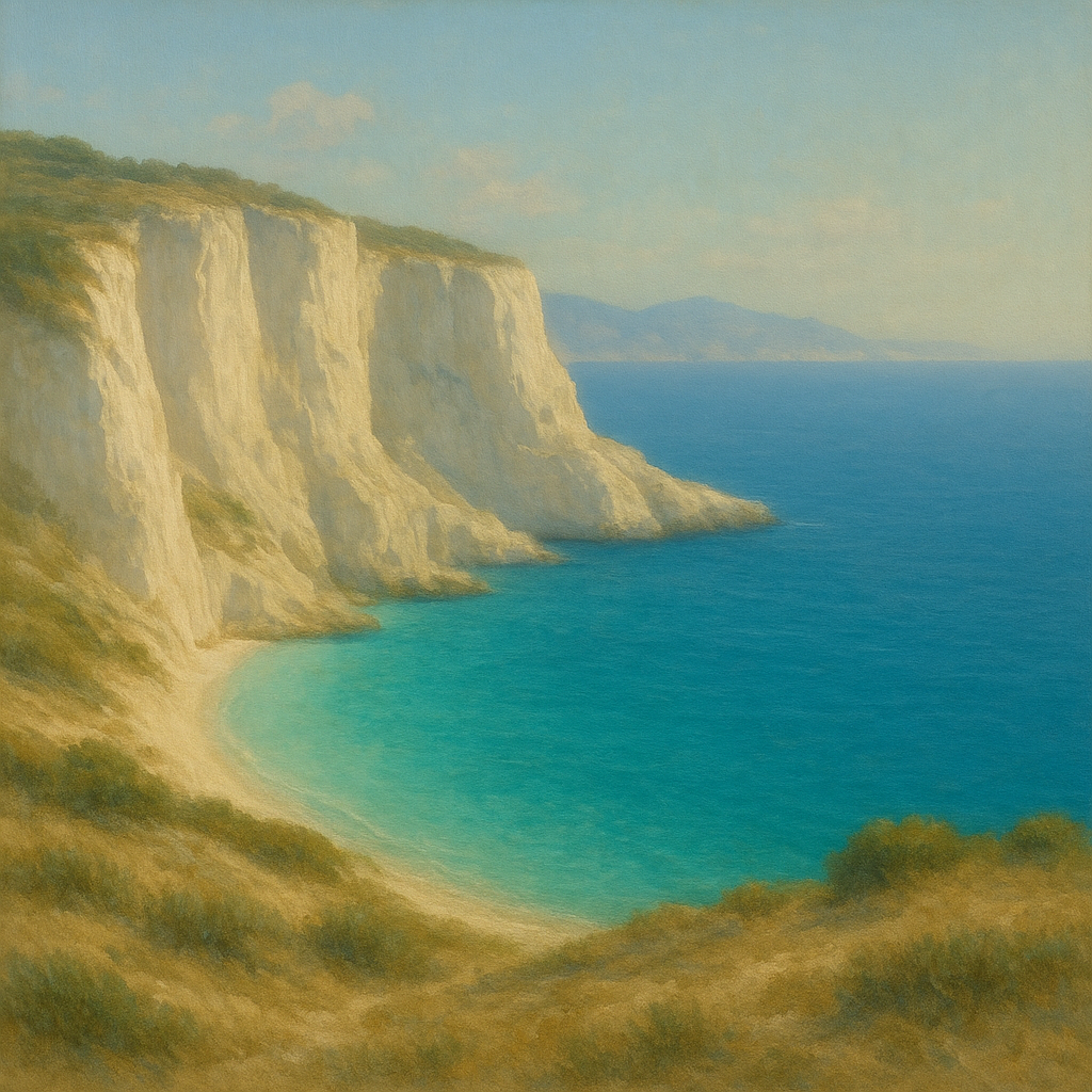 Mediterranean White Cliffs & Turquoise Cove No. 13 Oil Painting - View 1