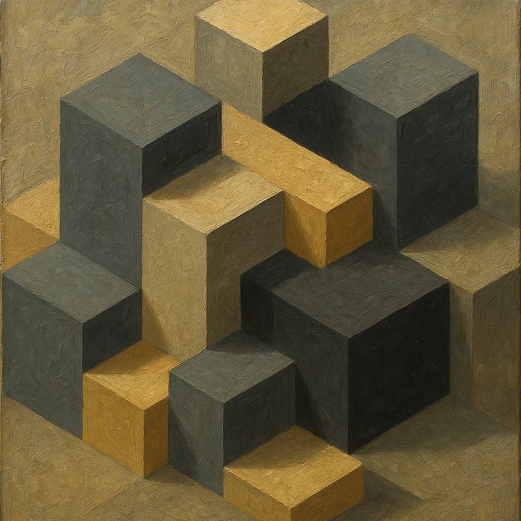 Isometric Modernist Cube Abstraction No. 4 Oil Painting - 100% Hand-Painted Master Oil Painting