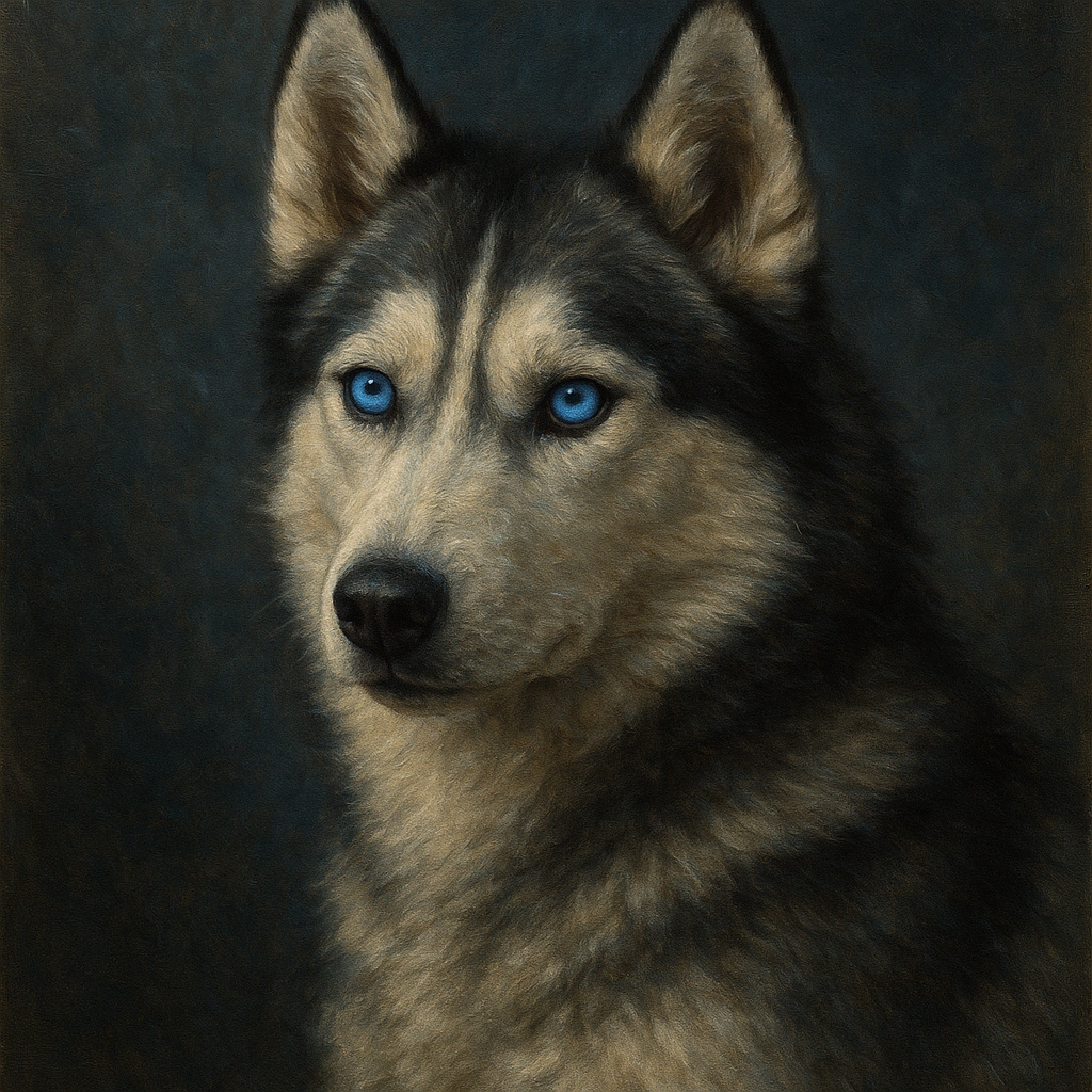 Siberian Husky with Luminous Ice Blue Eyes No. 12 Fine Art Oil Painting - View 1