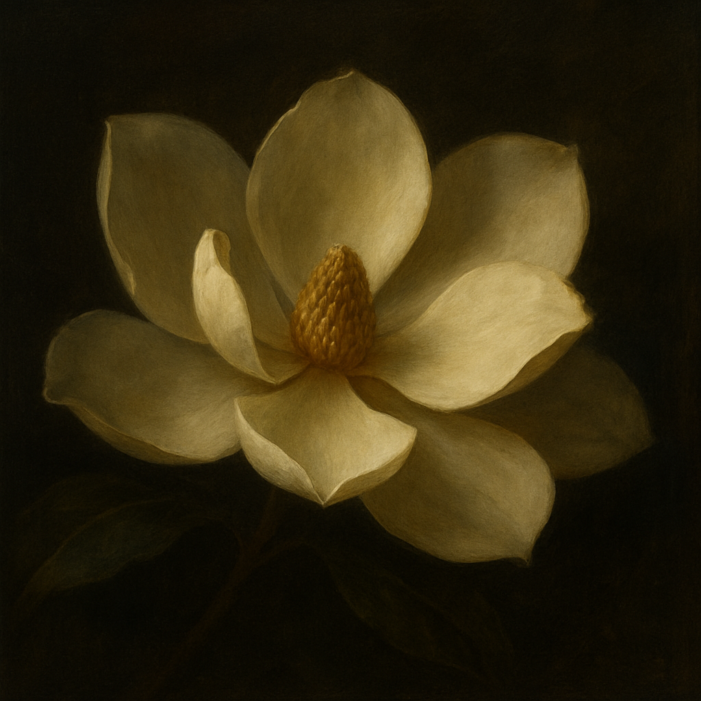 Magnolia Blossom in Quiet Chiaroscuro No. 8 Fine Art Oil Painting - View 1