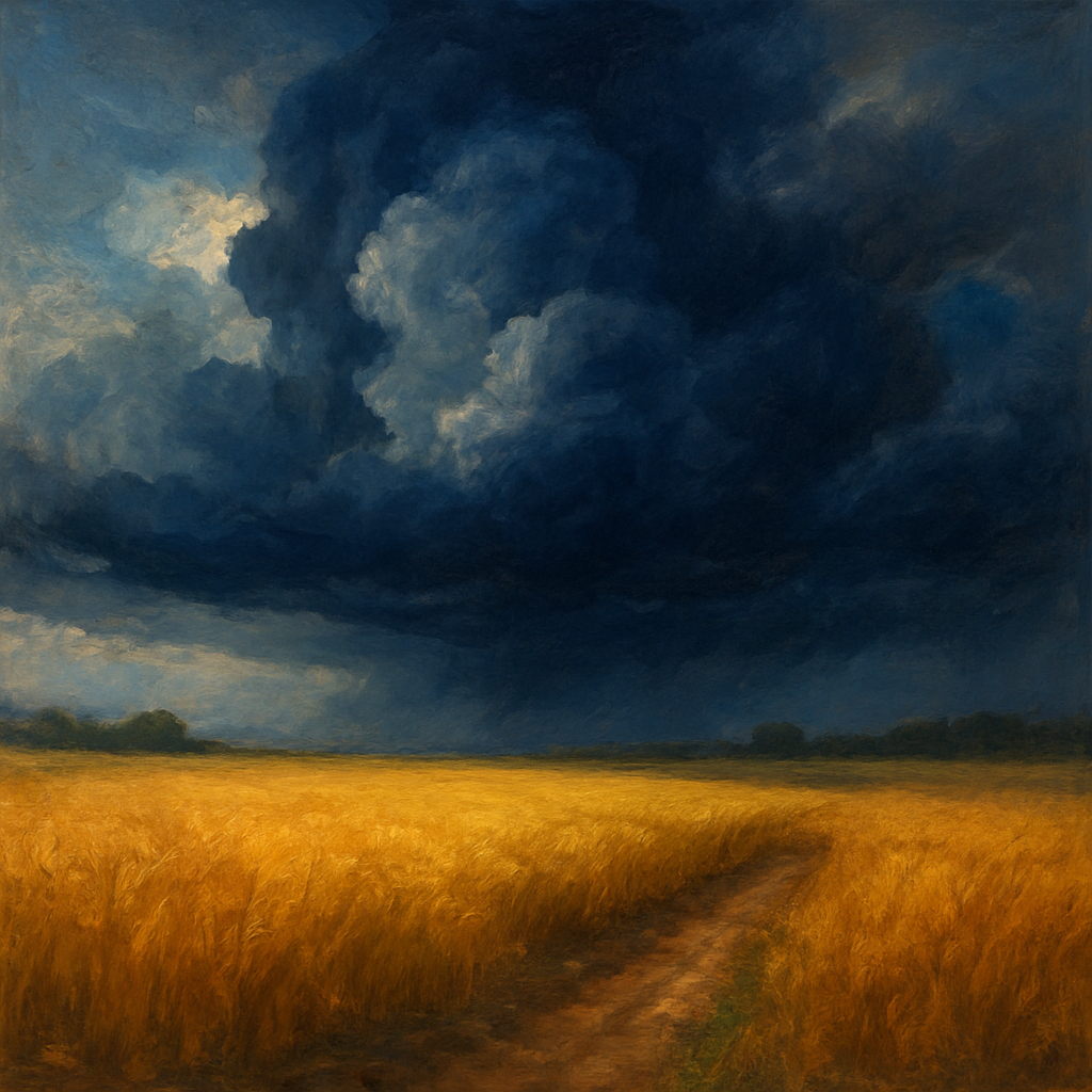 Harvest Wheatfield under Dramatic Thunderhead Sky No. 7 Fine Art Oil Painting - View 1
