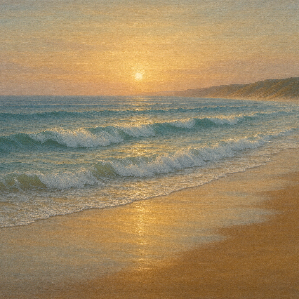 Gentle Breaking Waves & Wet Beach Reflection No. 13 Oil Painting 100% Hand Painted Oil on Belgian Linen Canvas, Original Fine Art Wall Decor