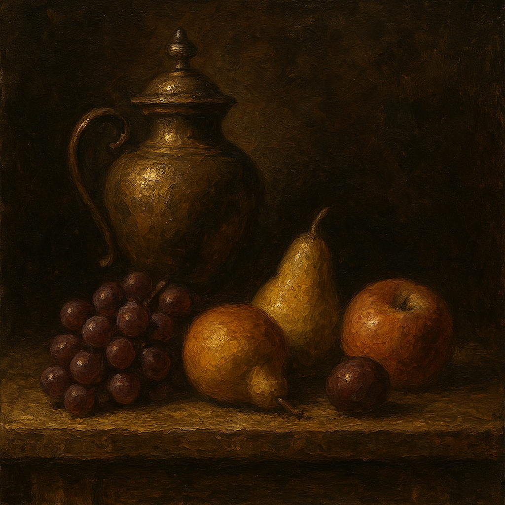 Classical Chiaroscuro Fruit & Urn Still Life No. 2 Oil Painting - 100% Hand-Painted Master Oil Painting