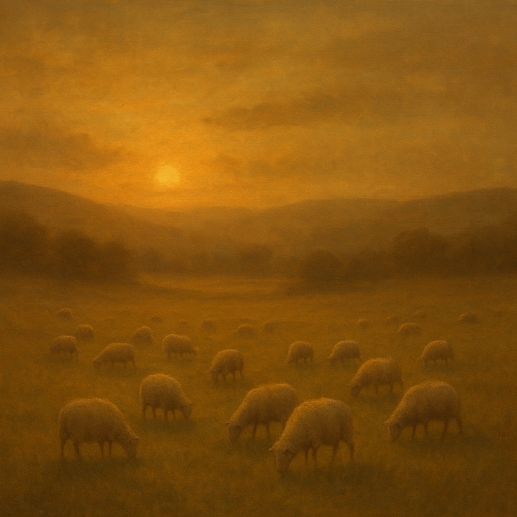 Sunset Grazing Flock in Golden Valley No. 5 Oil Painting - View 1