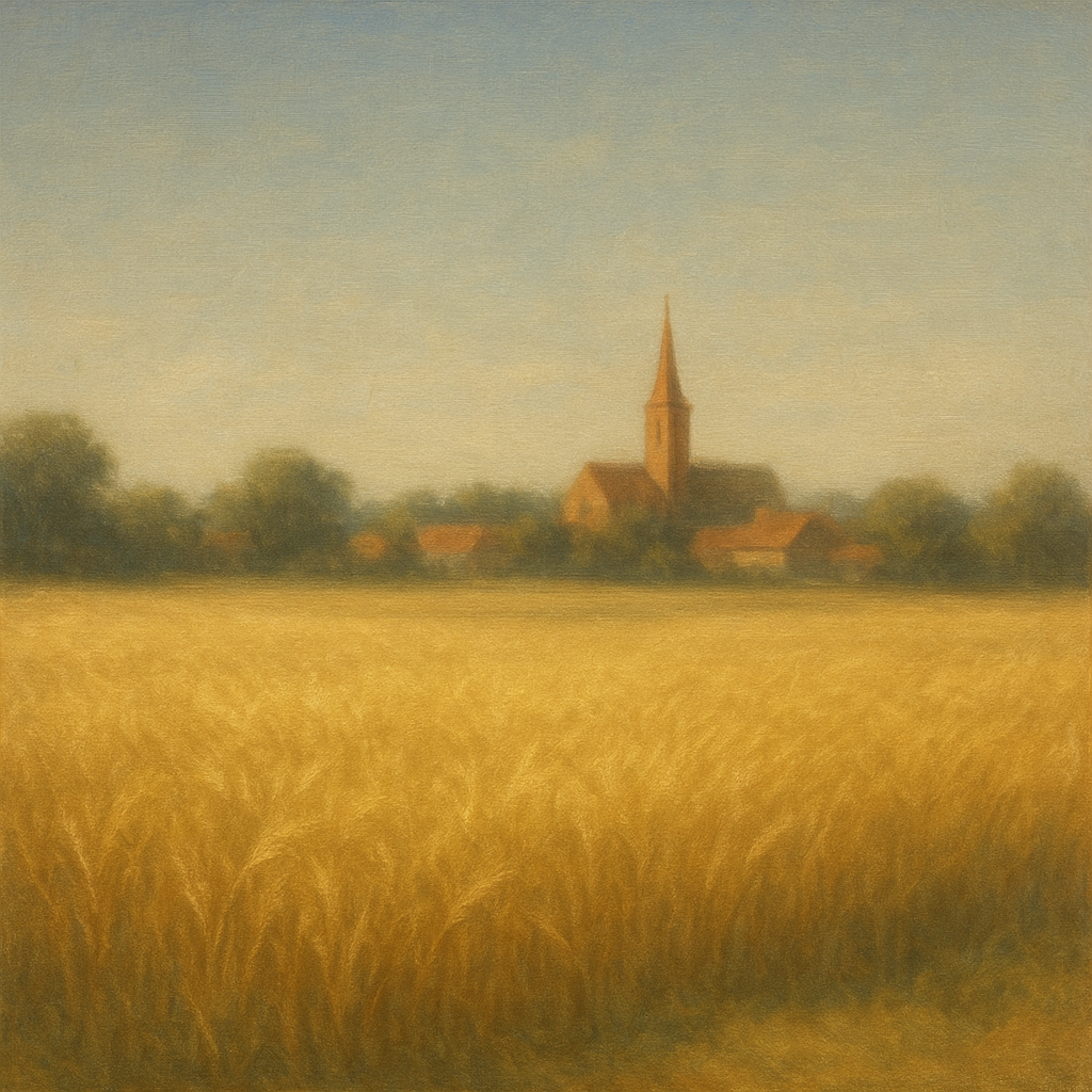 Sun-Drenched Wheatfield & Distant Village No. 5 Oil Painting - View 1
