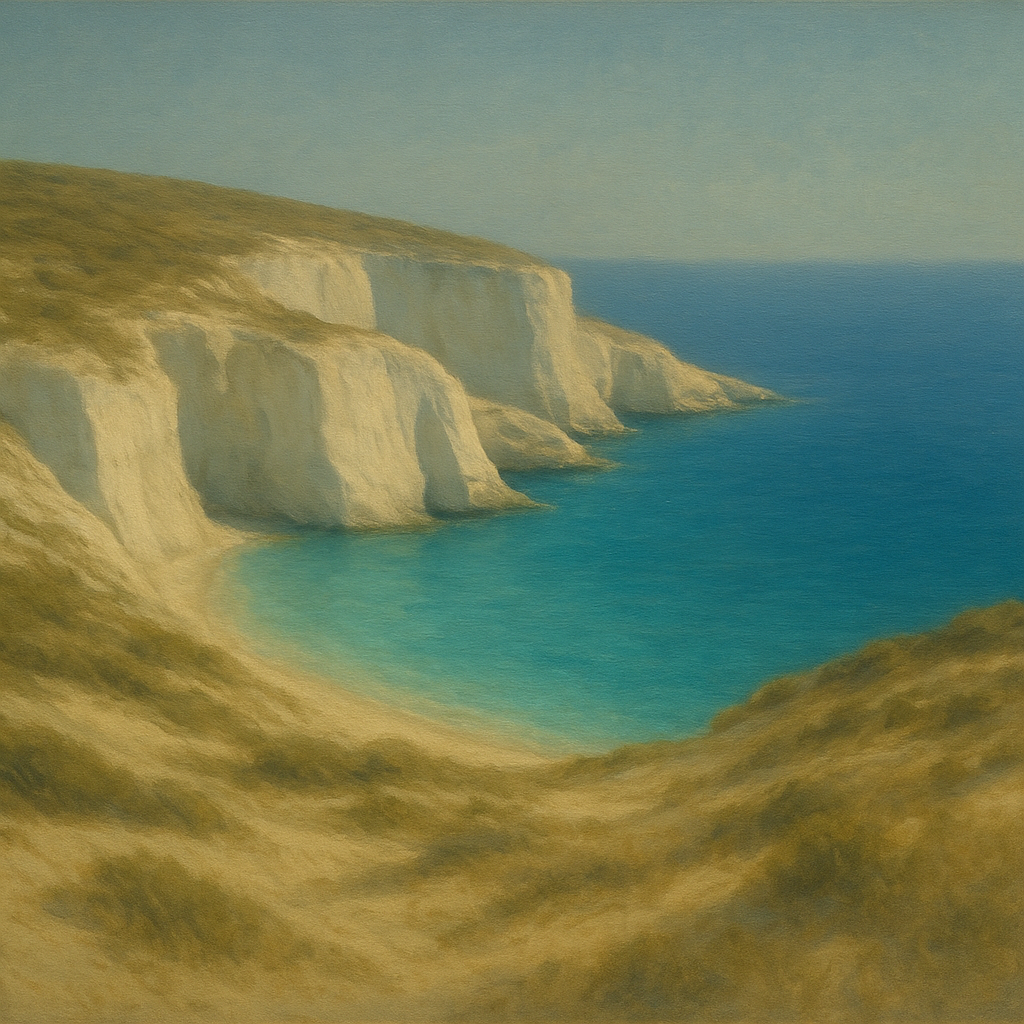 Mediterranean White Cliffs & Turquoise Cove No. 7 Oil Painting - View 1
