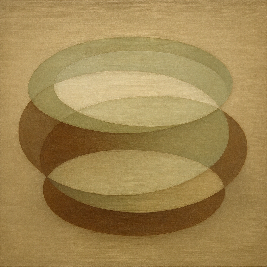 Floating Ellipse Harmony in Walnut & Pale Sage No. 17 Oil Painting - View 1