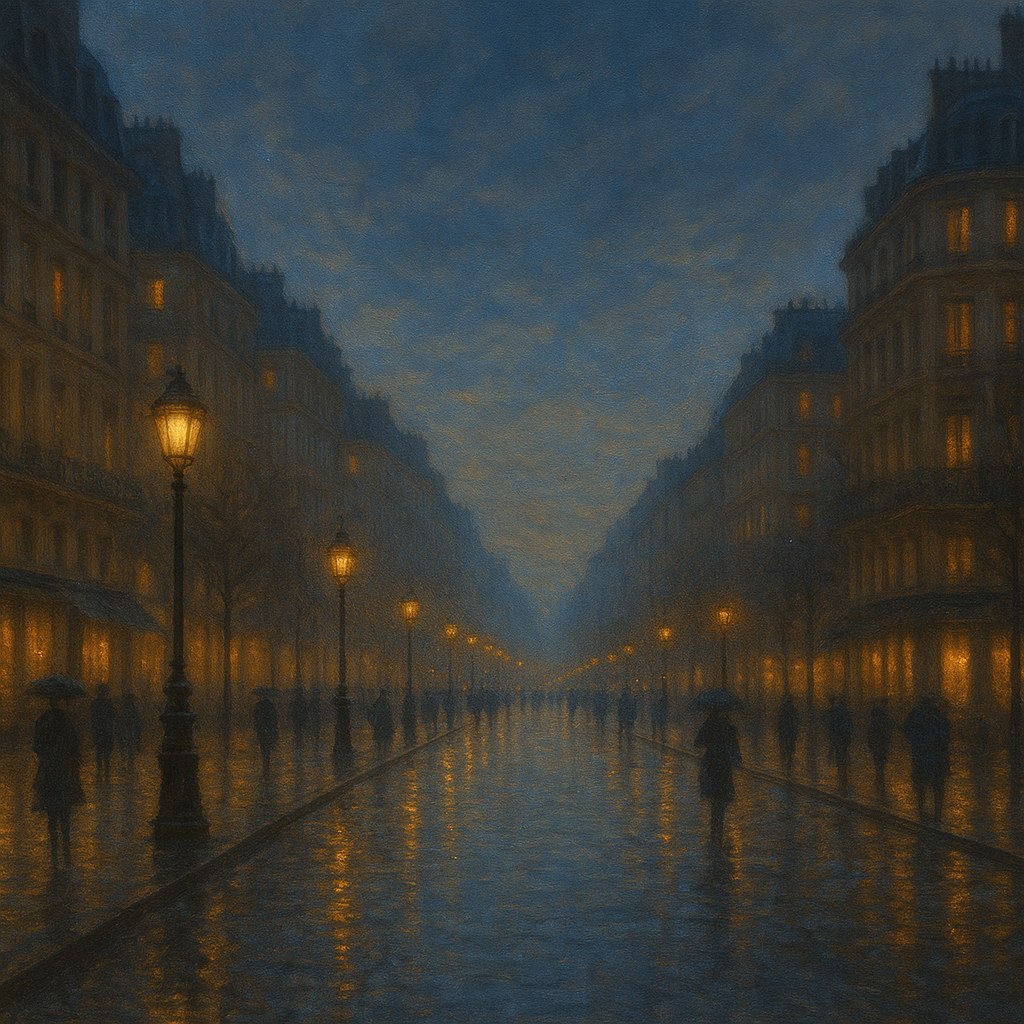 Rainy Parisian Boulevard at Twilight No. 7 Oil Painting - View 1