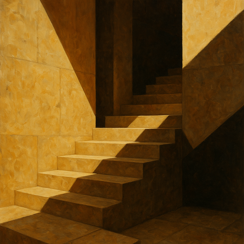 Modernist Staircase Study Geometric Oil Painting - View 1