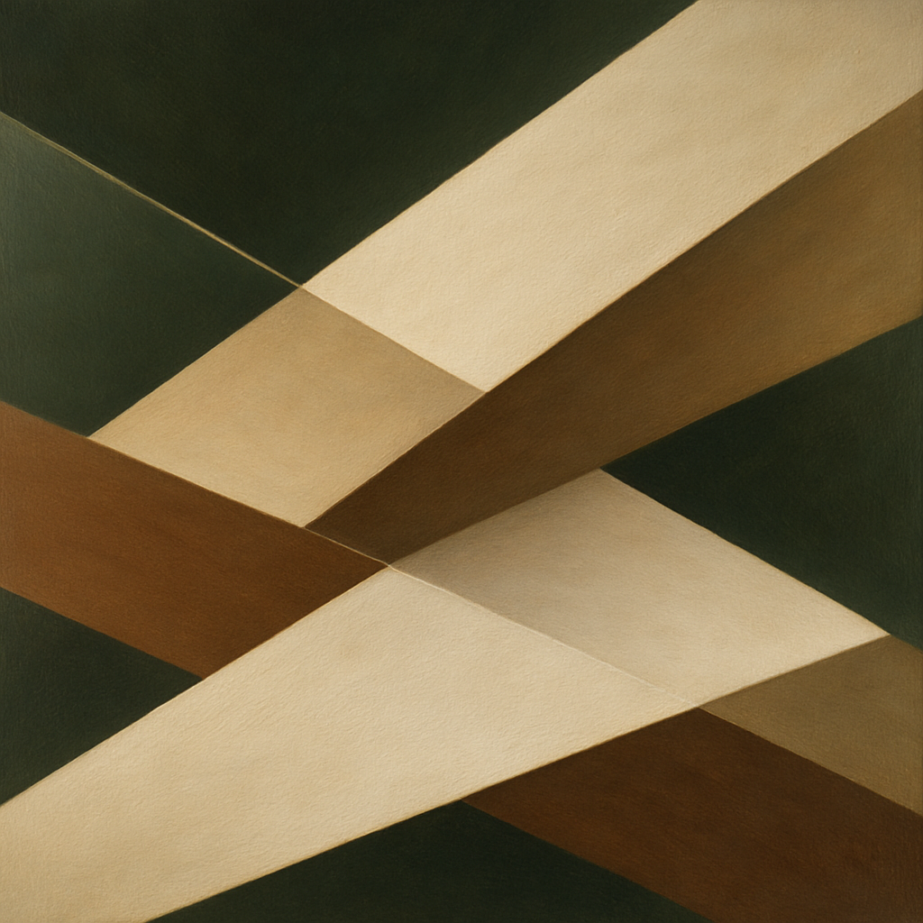 Kinetic Diagonal Planes in Forest & Alabaster No. 12 Fine Art Oil Painting - View 1