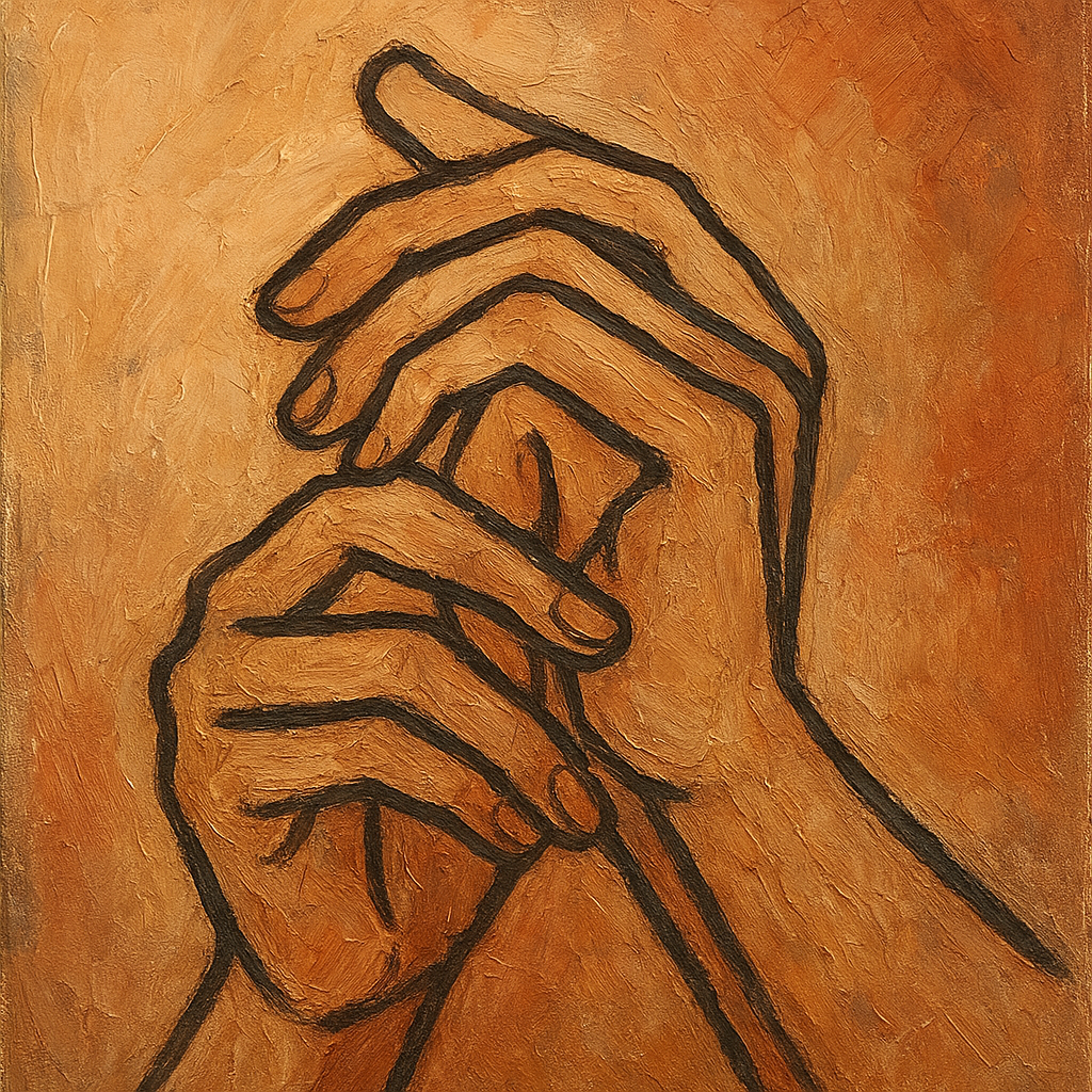 Intertwined Hands Study Line Art Oil Painting - View 1