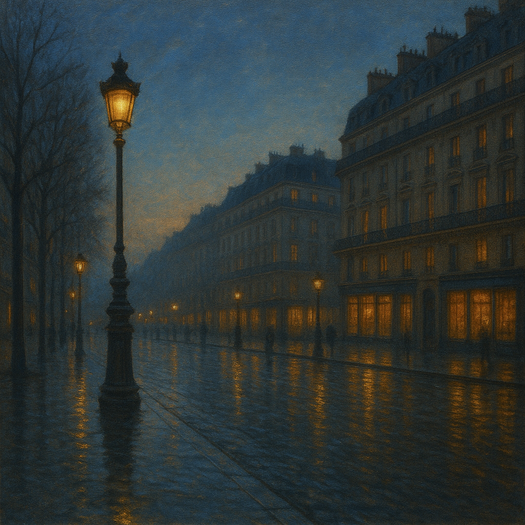 Rainy Parisian Boulevard at Twilight No. 2 Oil Painting - View 1