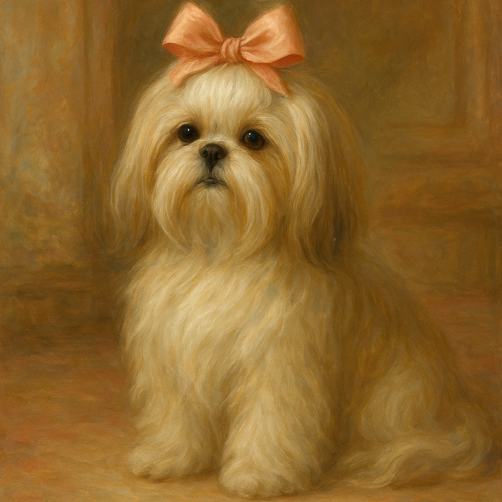 Sweet Shih Tzu with Silk Bow in Parlor No. 9 Fine Art Oil Painting - View 1