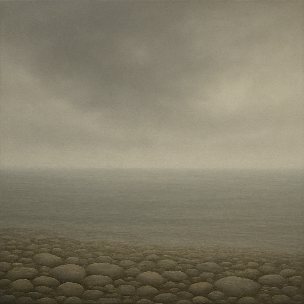 Overcast Coastal Fog & Wet Pebble Shingle No. 24 Oil Painting 100% Hand Painted Oil on Belgian Linen Canvas, Original Fine Art Wall Decor