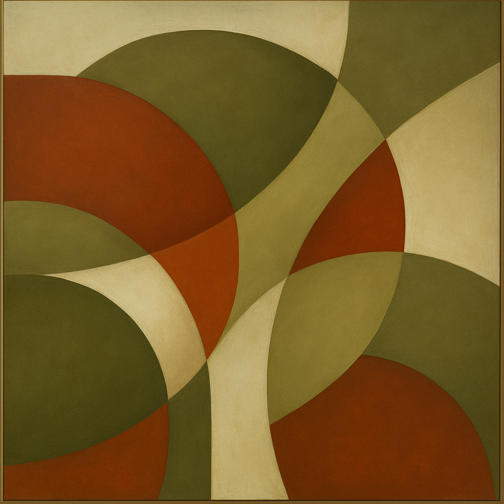 Intersecting Curved Forms in Olive & Rust No. 7 Oil Painting - View 1