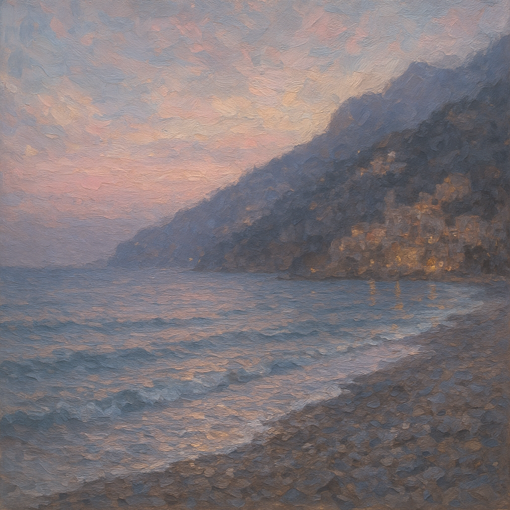 Twilight Tide at Amalfi Seascape Oil Painting - View 1
