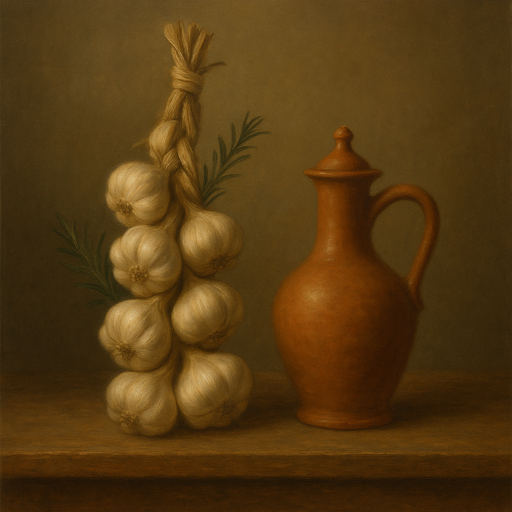Tuscan Garlic Braid & Terracotta Cruet No. 7 Oil Painting - View 1