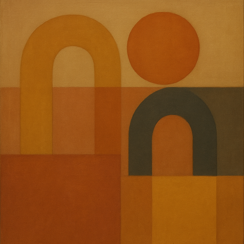 Arch & Circle Equilibrium in Warm Earth Tones No. 24 Oil Painting - View 1