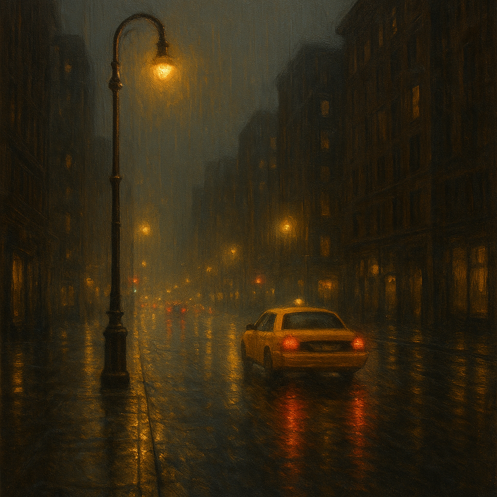 Rain-Drenched Manhattan Avenue Lights No. 12 Oil Painting - View 1