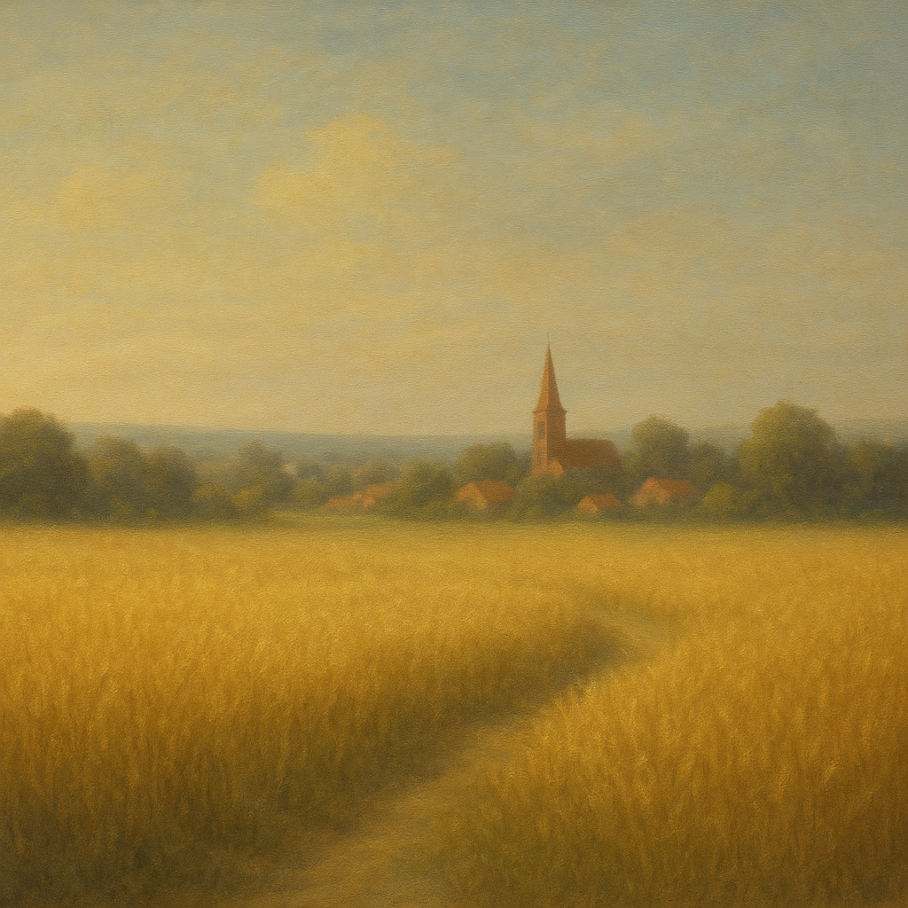 Sun-Drenched Wheatfield & Distant Village No. 10 Oil Painting - View 1