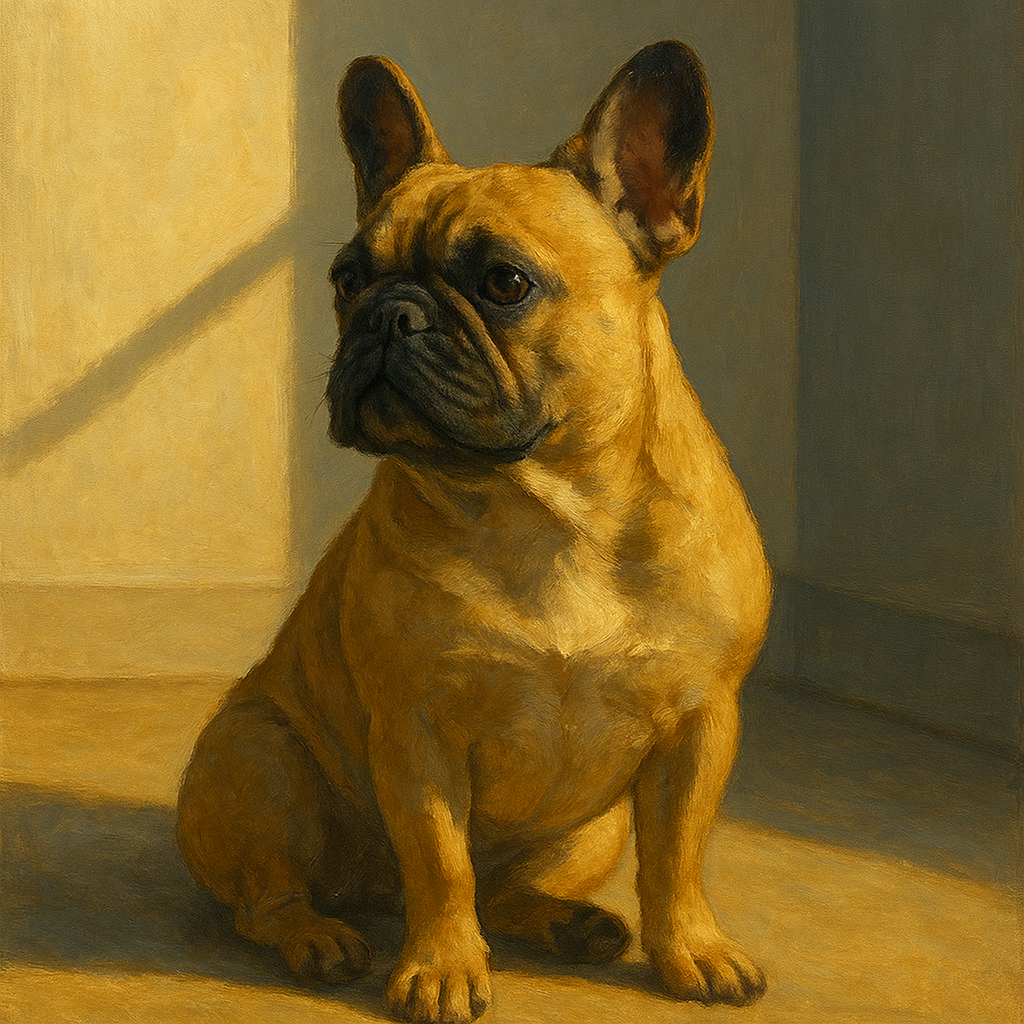 French Bulldog in Sunlit Minimalist Studio No. 13 Fine Art Oil Painting - View 1