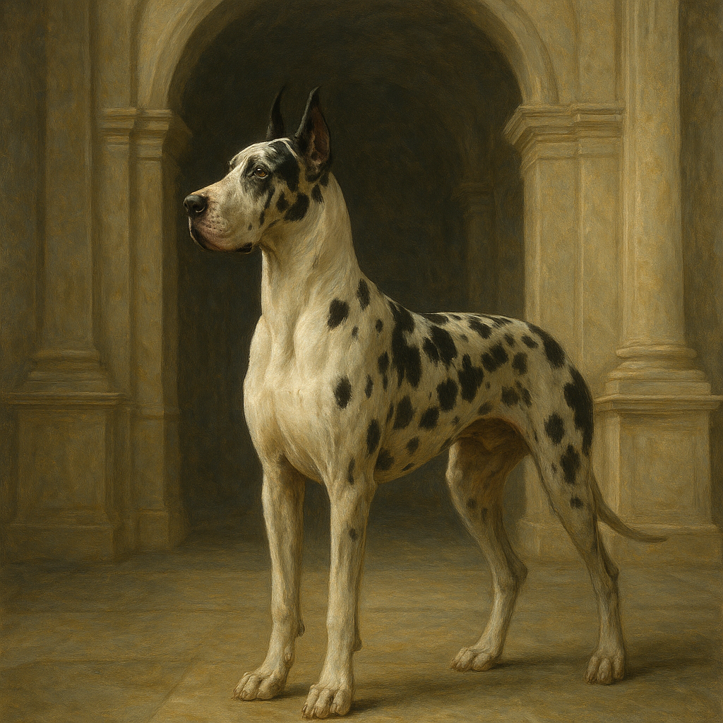 Regal Great Dane in Grand Architectural Hall No. 8 Fine Art Oil Painting - View 1