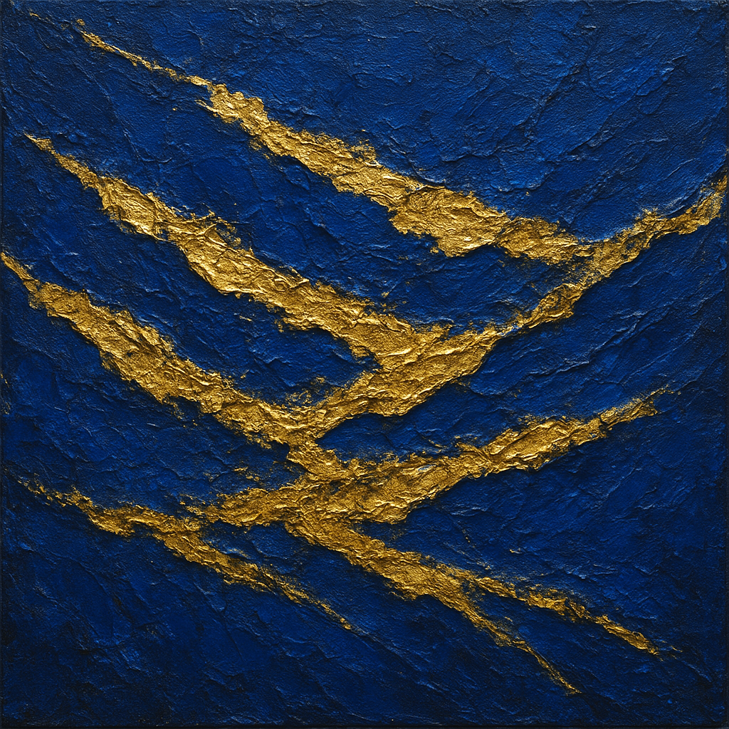 Imperial Sapphire & Gilded Strata Luxury Oil Painting - 100% Hand-Painted Master Oil Painting