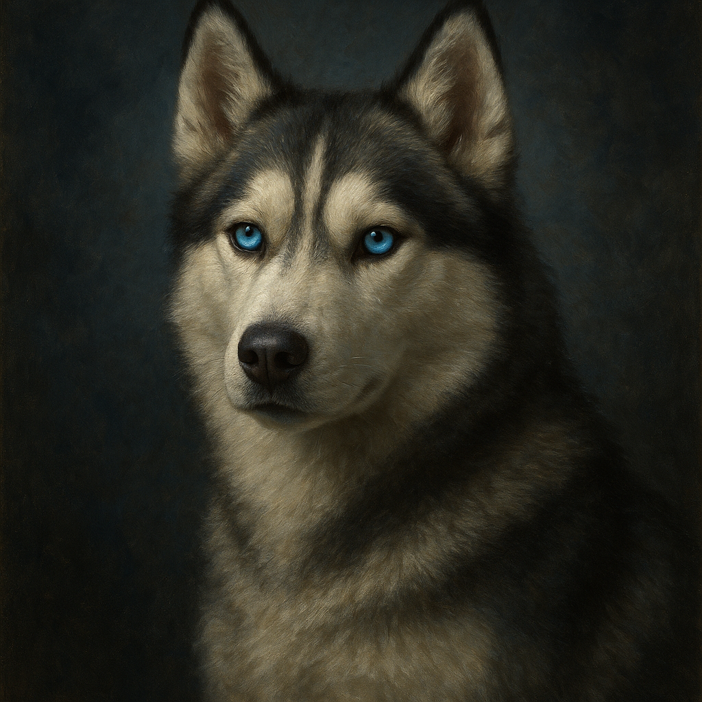 Siberian Husky with Luminous Ice Blue Eyes No. 10 Fine Art Oil Painting - View 1