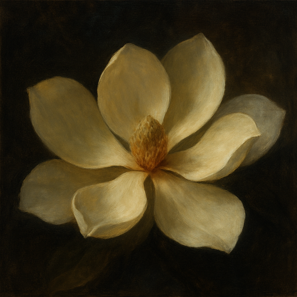 Magnolia Blossom in Quiet Chiaroscuro No. 6 Fine Art Oil Painting - View 1