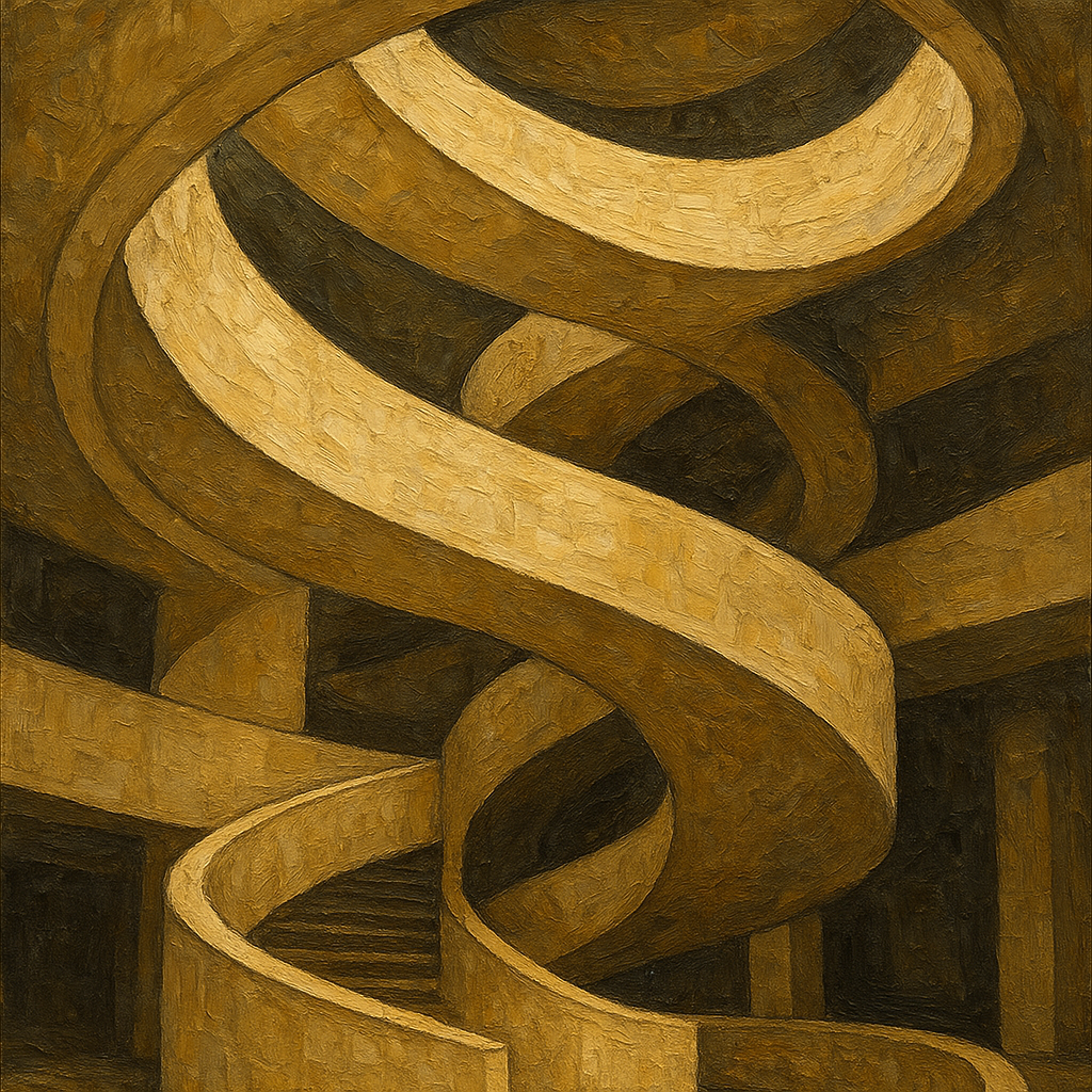 Travertine Spiral Atrium Perspective No. 3 Oil Painting - 100% Hand-Painted Master Oil Painting