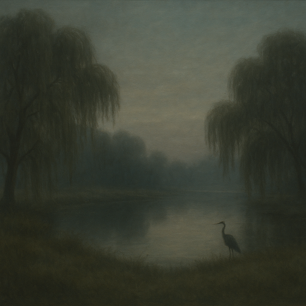 Tranquil Riverbank at Twilight Mist No. 4 Oil Painting - View 1