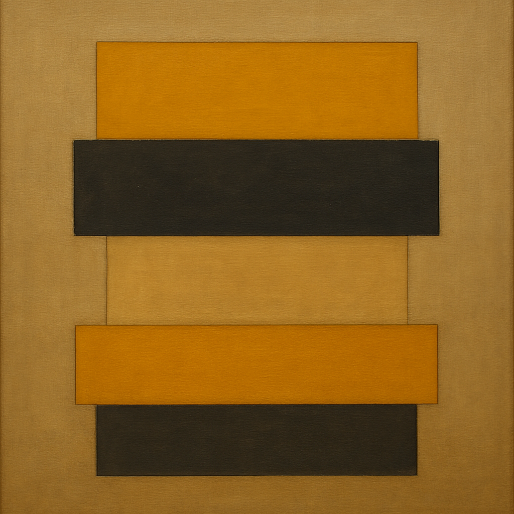 Stacked Horizon Blocks in Mustard & Charcoal Oil Painting - View 1