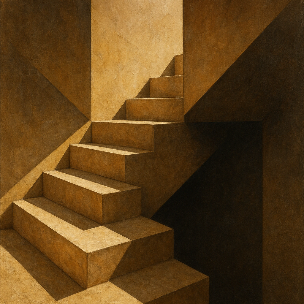Travertine Staircase Shadow Architectural Oil Painting - 100% Hand-Painted Master Oil Painting