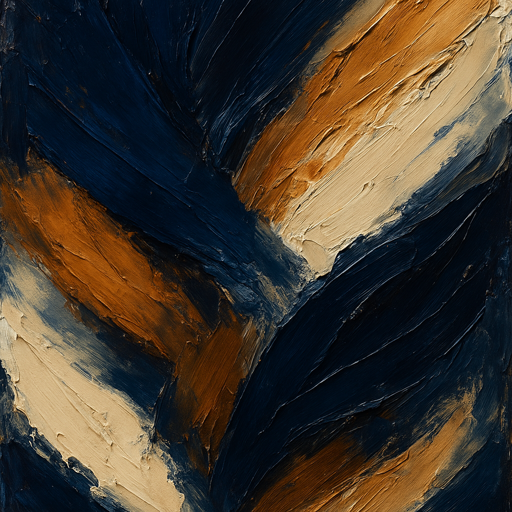 Dynamic Midnight & Raw Umber Abstract Oil Painting - View 1