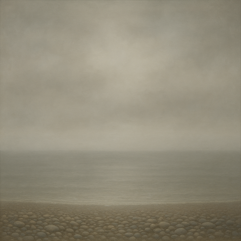 Overcast Coastal Fog & Wet Pebble Shingle No. 11 Oil Painting 100% Hand Painted Oil on Belgian Linen Canvas, Original Fine Art Wall Decor