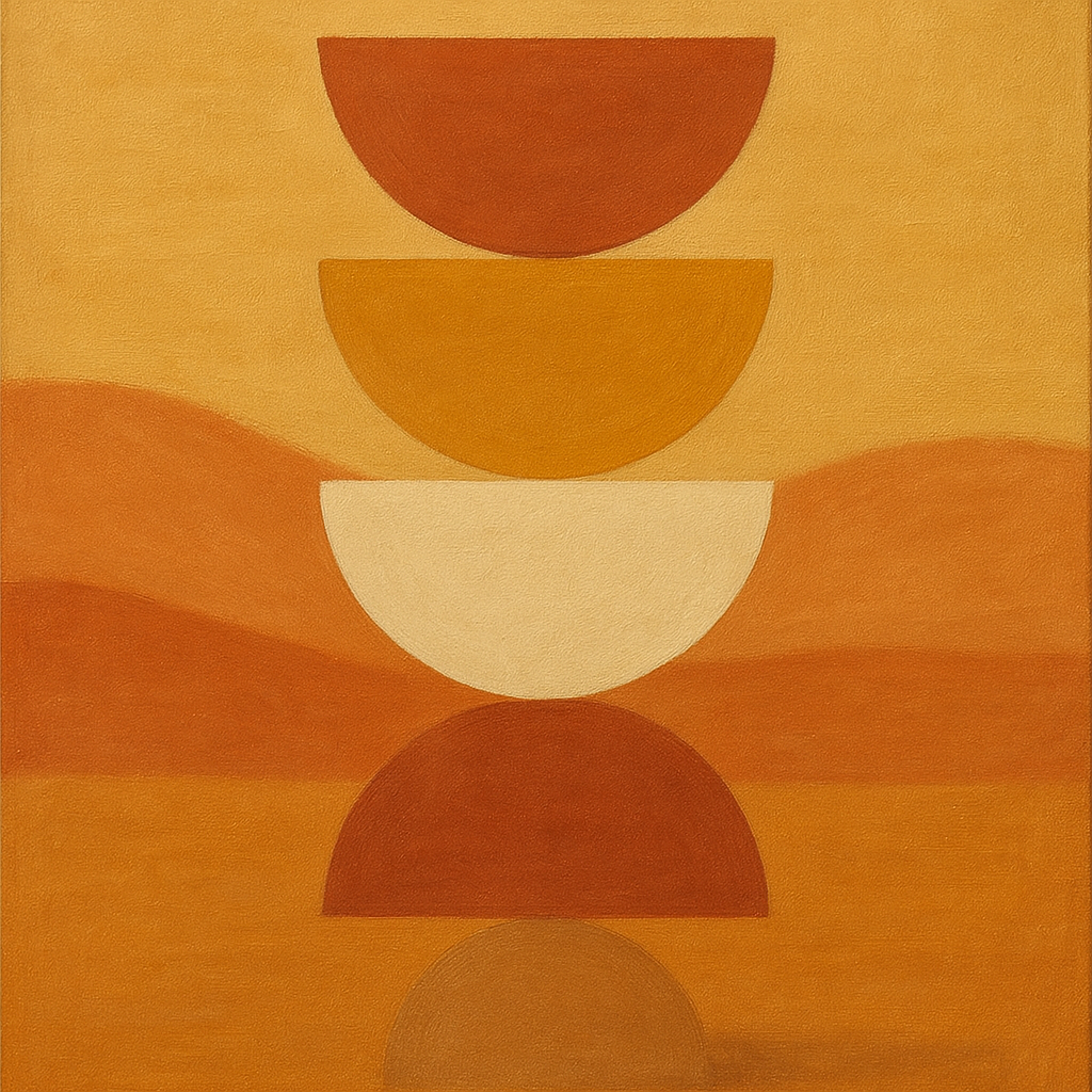 Stacked Semicircle Totem in Desert Warmth No. 15 Fine Art Oil Painting - View 1