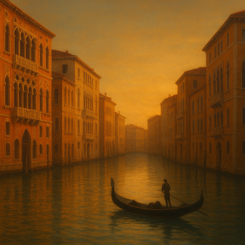 Venetian Canal Palaces at Golden Hour No. 8 Oil Painting - View 1