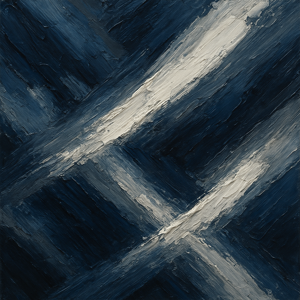 Prussian Indigo Sweep Modern Abstract Oil Painting - 100% Hand-Painted Master Oil Painting