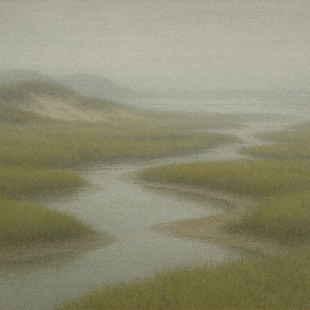 Morning Fog over Cape Cod Tidal Marsh No. 10 Oil Painting - View 1