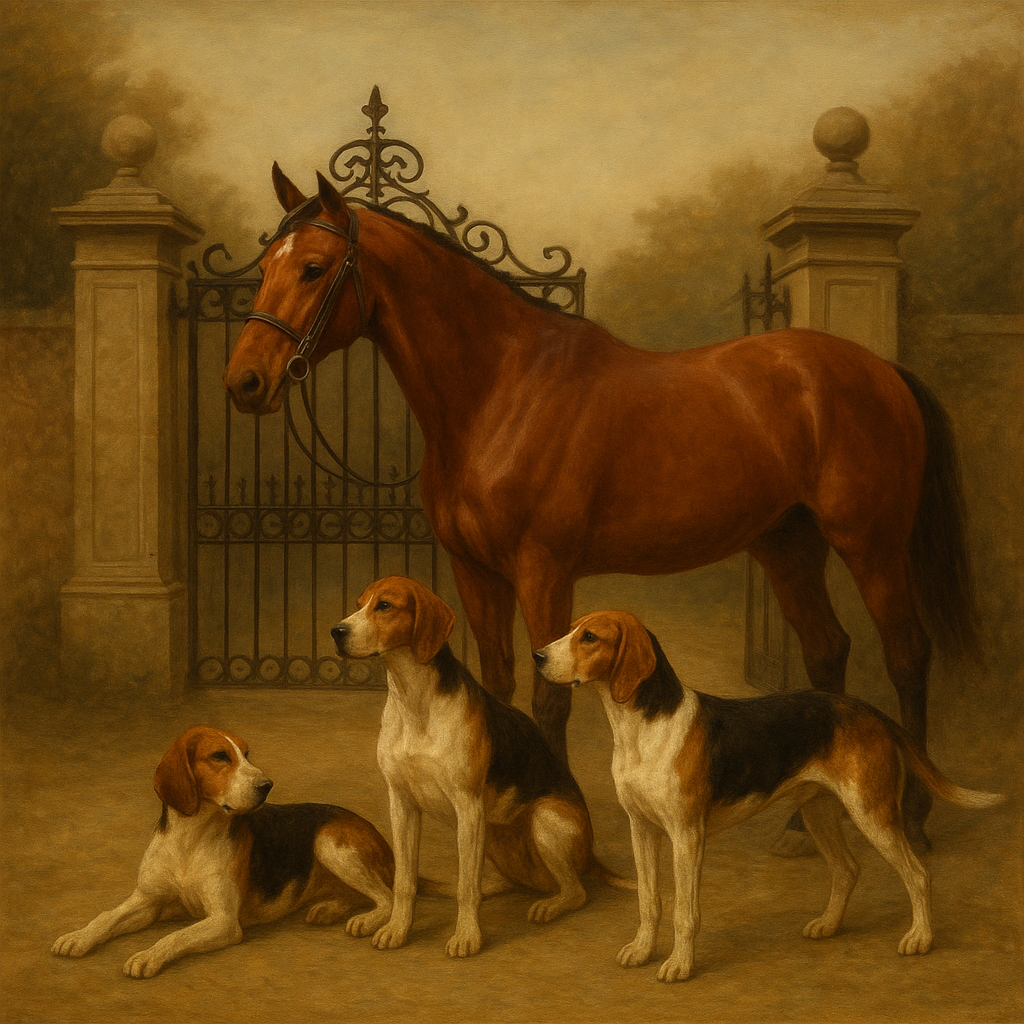 Hunting Hounds & Thoroughbred by Estate Gate No. 16 Oil Painting - View 1