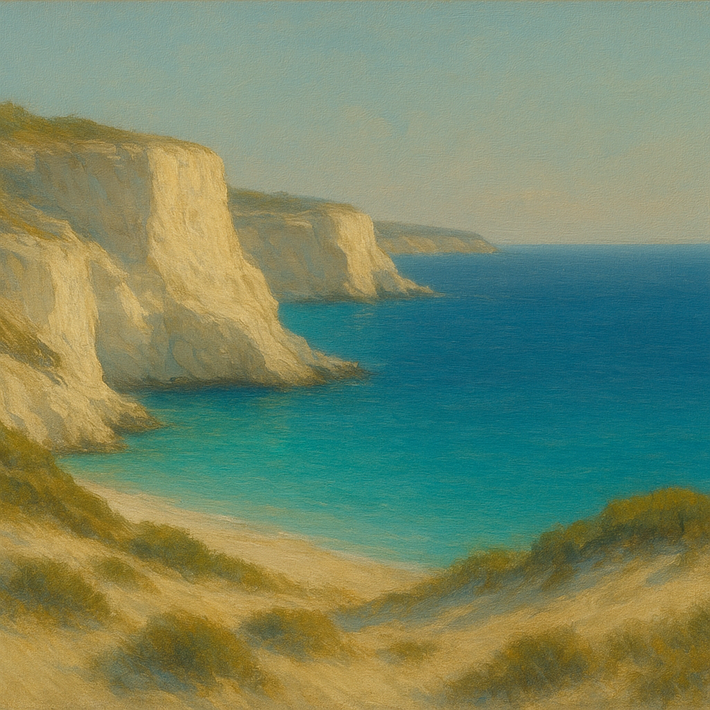 Mediterranean White Cliffs & Turquoise Cove No. 3 Oil Painting 100% Hand Painted Oil on Belgian Linen Canvas, Original Fine Art Wall Decor