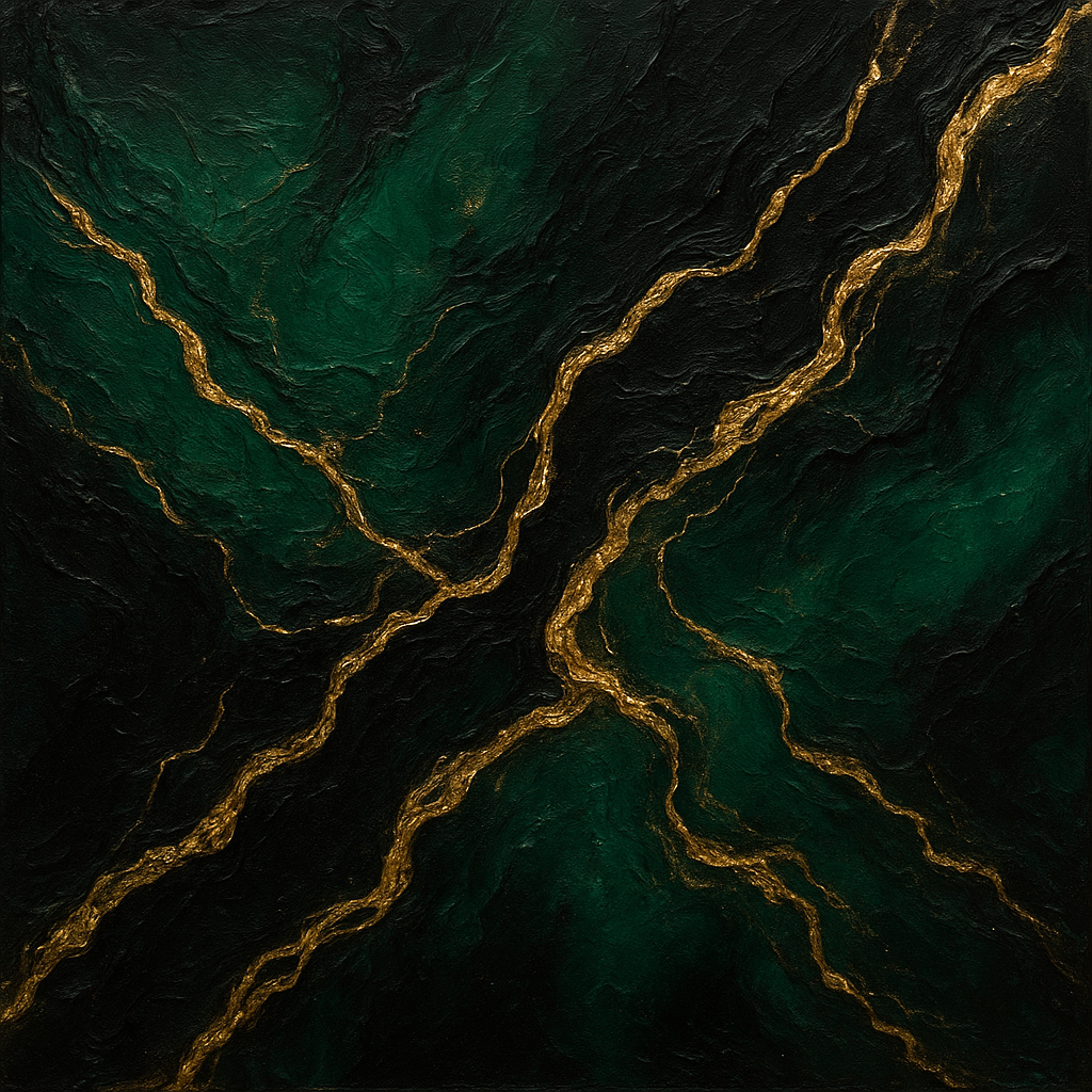 Liquid Gold Veins on Deep Emerald Oil Painting - View 1