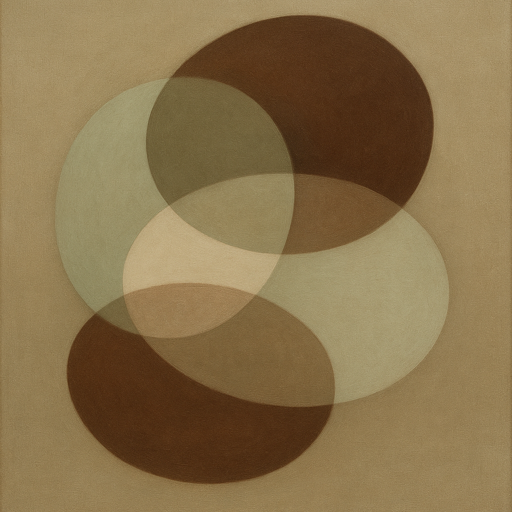 Floating Ellipse Harmony in Walnut & Pale Sage No. 18 Oil Painting - View 1