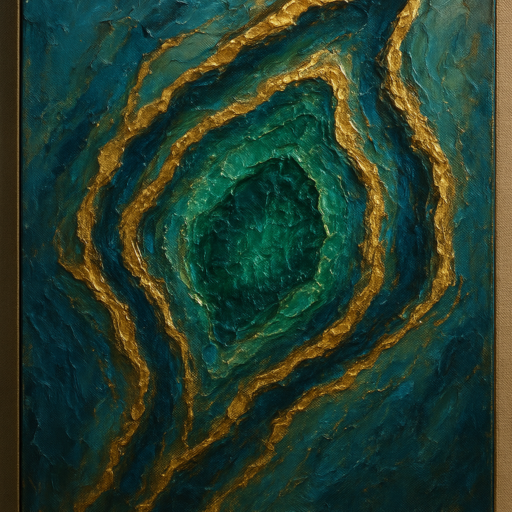 Emerald Geode Liquid Gold Veins Oil Painting - View 1