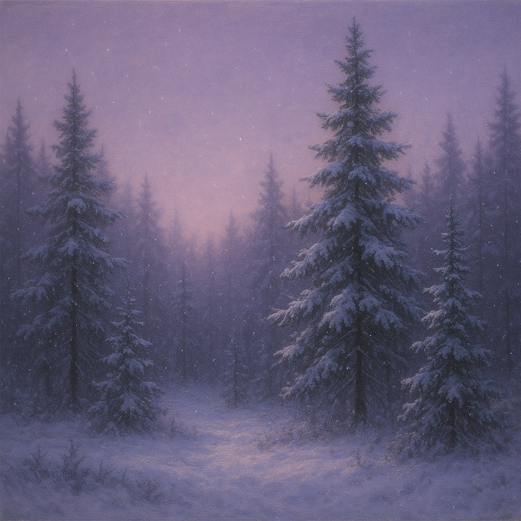 Quiet Pine Forest in Gentle Twilight Snow No. 4 Oil Painting - View 1