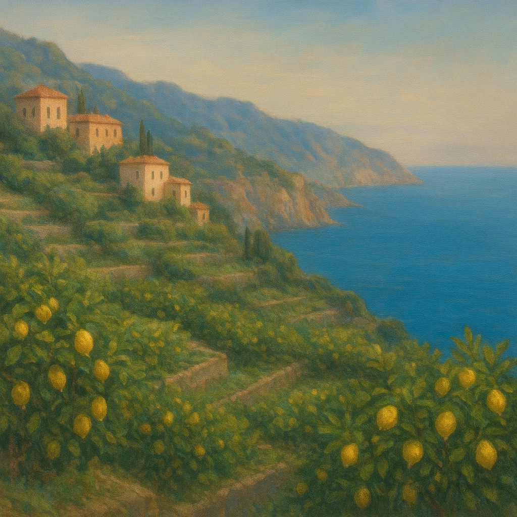 Italian Amalfi Coastline Terraces & Lemon Grove No. 13 Oil Painting - View 1